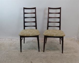 ITEM-278-- Pair of Neils Koefoed rosewood Danish modern ladder back chairs.[has Fabric stains}. 18.5" w,20" d, 37.25" high. height to seat 17" $650.00