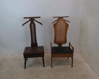ITEM-283-- 2 MCM cane back lift top valets, 1 has caned sides, Nova valet-17.25" w,22.5" d,42" h,14.5" to seat. Caned sides valet-18.5"w, 23" d, 42" h, 13.5" to seat. $150.00