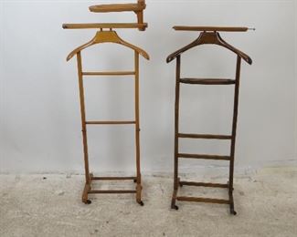ITEM-284- 2 MCM wooden valets, 18.5" w,13.5"d,47" h, 18" w, 15" d, 41.75" h, missing hook, small chip. $60.00