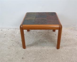 ITEM- 294-- Danish modern teak and slate top table, Gangso Mobler Denmark. 26.5" wide, 26.5" deep, 18.75" high $75.00