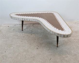 ITEM-304-- MCM tile top laminate boomerang coffee table.   54" long, 41" wide, 15" high.  $350.00    PIC-2