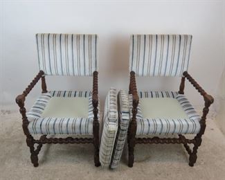 ITEM--350 Pair Jacobean style barley twist arm chairs. PIC 3