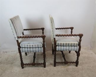 ITEM--350 Pair Jacobean style barley twist arm chairs. PIC 4