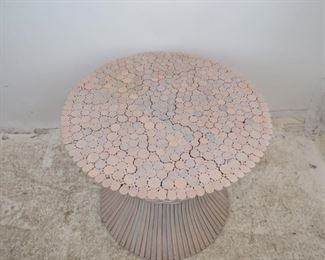 ITEM- 362-- Mcguire bamboo wheat sheaf table, no glass, bamboo splits top. PIC 3