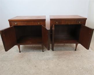 ITEM- 368-- Pair of MCM walnut nightstands. Great style but has finish ware. needs TLC. PIC 3