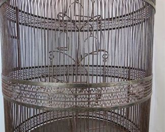 ITEM--371-- 2 part Large contemporary metal bird cage on -stand. PIC 2