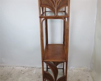 ITEM-372= Rattan 3 shelf Etagere w/ palm leaf motif. PIC 3