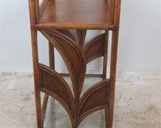 ITEM-372= Rattan 3 shelf Etagere w/ palm leaf motif. PIC 4