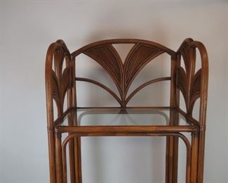 ITEM-372= Rattan 3 shelf Etagere w/ palm leaf motif. PIC 2