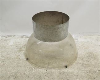 ITEM 376-- 2 part MCM sheet metal and plastic table base or planter. Inside plastic bowl has a lot of scratches, water stain. bowl has rubber feet or spacers. sheet metal 16" diameter,8"high, 27.5 diameter,14" high. $ 100.00