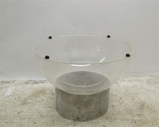 ITEM 376-- 2 part MCM sheet metal and plastic table base or planter. Inside plastic bowl has a lot of scratches, water stain. bowl has rubber feet or spacers. PIC 2
