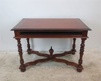 ITEM-381-- mahogany library / console with ebonized trim , turned legs and 1 drawer. PIC 4