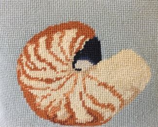 Beach Needlepoint Shell Decor Pillow
