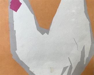 Signed Abstract Chicken Woodblock
