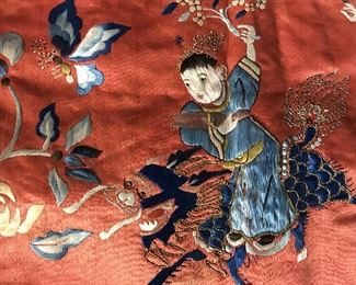Vintage Signed Chinese Embroidered Silk Tapestry