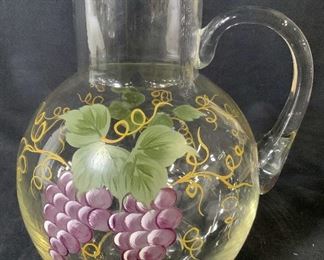 Hand Painted Grape vine, Glass Pitcher