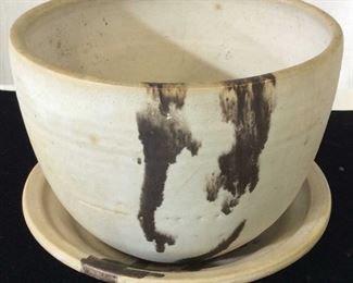Artisanal Clay Pottery Cache Pot, Signed