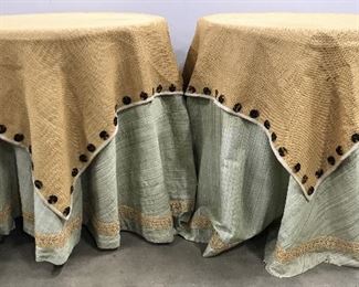 Pair Vintage Wooden Occasional Tables W Cloths