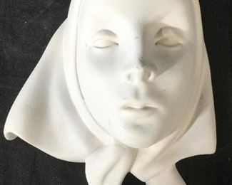 White Toned Plaster Female Head Wall Sculpture
