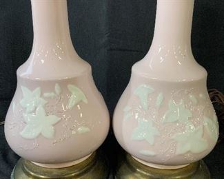 Pair Vintage Pink Porcelain Lamps