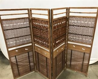 Vintage Four Panel Room Divider 4 ft H
