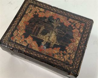 Painted Lacquered Asian Trinket Box