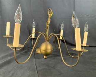 Vintage Brass Orb Center 6 Arm Chandelier