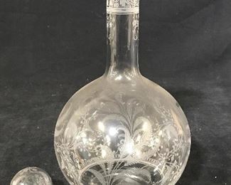 Glass Decanter W Frosted Detail & Stopper