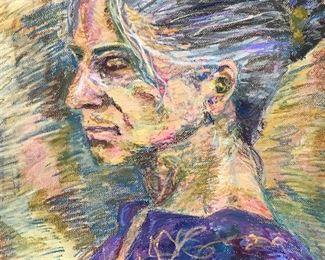 Pair Signed Pastel Portraits on Paper