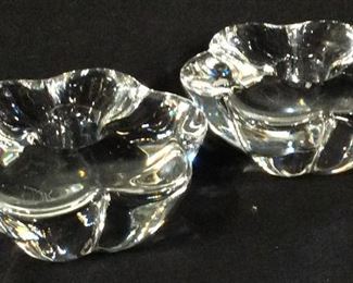 Pair SIGNED Art Glass Flower Candle Holders