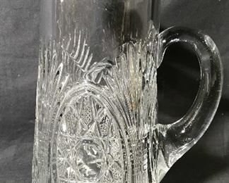 Intricately Detailed Glass Pitcher W Metal Spout