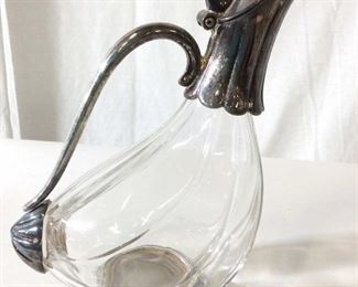Glass Duck Shape Beverage Pitcher W Metal Accents
