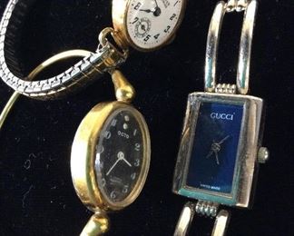 Lot 3 Designer Vintage Metal Wrist Watches, Gucci