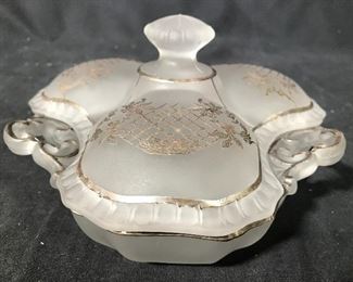 Frosted Ornately Detailed Lidded Clover Dish