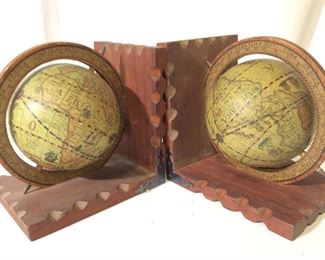 Pair Vintage Decorative World Globe Bookends
