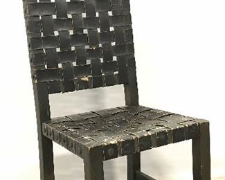 Antique Leather Woven Wooden Dining Chair