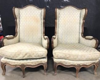 Pair Antique Victorian Style Wingback Chairs