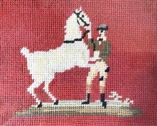 Vintage Framed Horse & Rider Needlepoint
