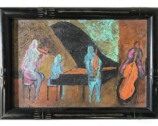CUMMINGS Painted Jazz Scene Oil On Canvas