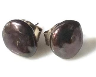Freshwater Pearl Button Sterling Earrings
