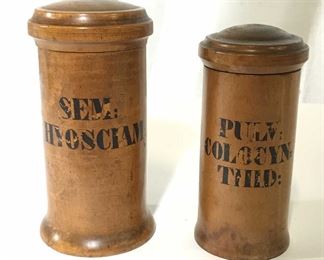 Pair Vintage Wooden Jars