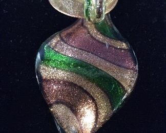 Art Glass Pendant Ribbon Necklace