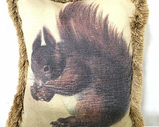 Vintage Squirrel Fringe Throw Pillow