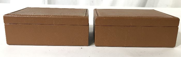 Pair Vintage Beige Toned Leather Keepsake Boxes