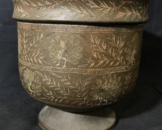Hand Carved Peacock Metal Pot