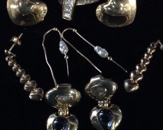 Lot Earrings + Accessories, Sterling & 14K Diamond