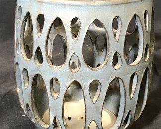 Signed Blue Ceramic Candle Holder
