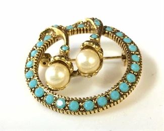 Pearl Turquoise Style Open Circle Brooch