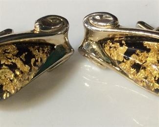 Pair Gold tnd Metal Cufflinks, Gold Leaf in resin