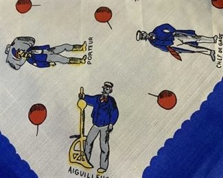 Vintage French Silk Scarf, Train Theme